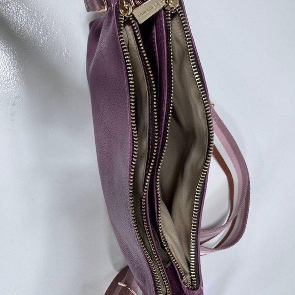 Valentina Genuine Leather handbag/ purse mauve with stripped cross body strap - Picture 6 of 9